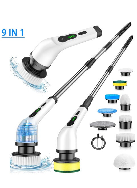 Electric Cleaning Brush with 9 Replaceable Heads | Electric Spin Scrubber & Electric Brush Cleaner for Kitchen, Bathroom, Living Room & Bedroom