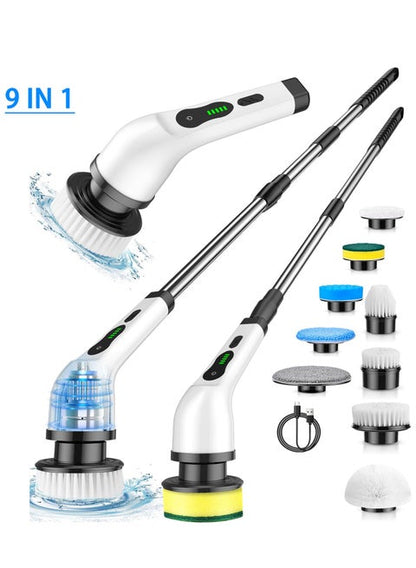 Electric Cleaning Brush with 9 Replaceable Heads | Electric Spin Scrubber & Electric Brush Cleaner for Kitchen, Bathroom, Living Room & Bedroom