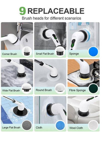 Electric Cleaning Brush with 9 Replaceable Heads | Electric Spin Scrubber & Electric Brush Cleaner for Kitchen, Bathroom, Living Room & Bedroom