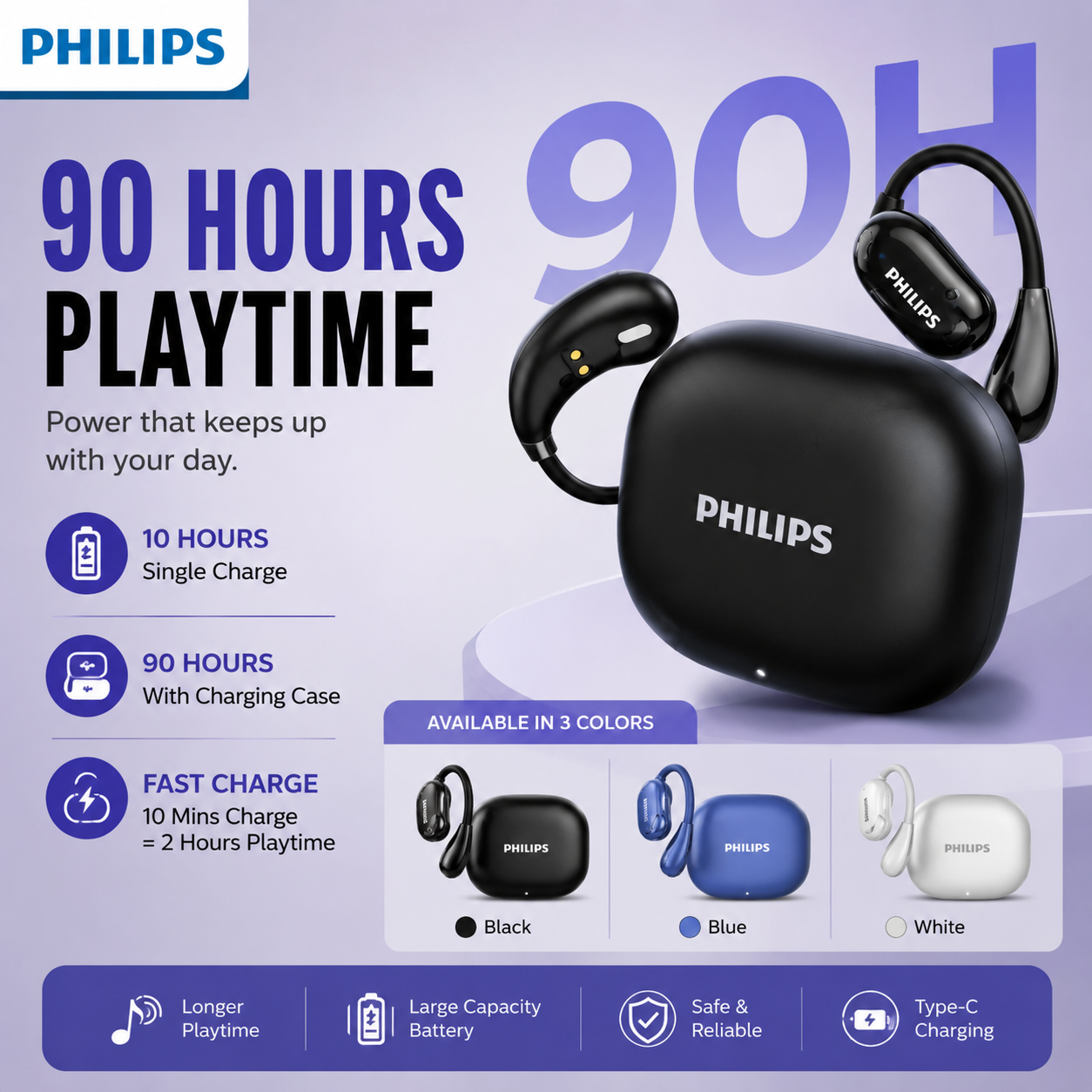🎧 Philips Open-Ear Wireless Earbuds WATER PROOF