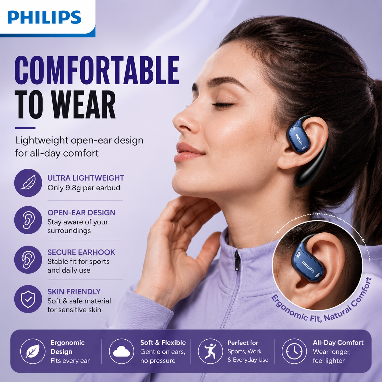 🎧 Philips Open-Ear Wireless Earbuds WATER PROOF